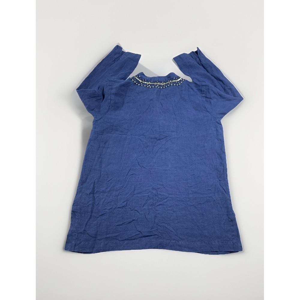 Lilly Pulitzer Amelia Island 100% Linen Tunic Women's Large Blue Gold Trim Top - Picture 2 of 10